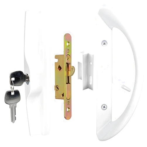 HaHeHo Patio Sliding Door Handle Set with Mortise Lock, Key Cylinder and Keeper, Replacement Handle Lock Set Fits Door Thickness from 1-1/2