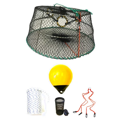 KUFA Sports Tower Style Prawn Trap with 400' Rope, Yellow Float, Vented Bait Jar & Harness Combo (CT77+PAM389+HA2)