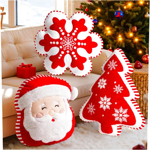 Lanpn Christmas Throw Pillows Set of 3, Christmas Decoration Winter Throw Pillows Snowflake Santa Claus Xmas Tree Cuhsion for Sofa Living Room Bedroom Xmas Decor (Red)