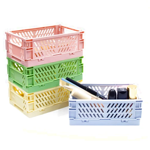 Xhwykzz 4 Pack Mini Foldable Plastic Small Baskets for Organizing and Storage, Collapsible Storage Crate for Home Bedroom Office Classroom Drawer Organizers (5.9x3.9x2.2in) Mini Size