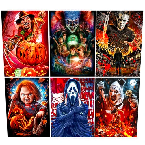 Sretoul 6 Pack Halloween Diamond Art Kits for Adults, Diamond Painting Kit Beginners Halloween, Horror 5D Gem Art for Adults with Round Gem Painting Gift Home Wall Decor 12x16 Inch
