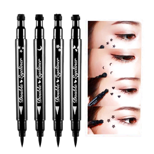 BINGBRUSH Double-sided Liquid Stamp Eyeliner Pen, Face Stamps Makeup Extremely Black Waterproof Slim Gel Felt Tip High Black Pigment Liquid Eyeliner & Seal (black)