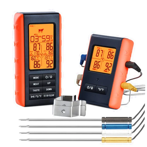 VAUNO Wireless Meat Thermometer for Grilling and Smoking, Food Thermometer for BBQ Smoker Oven Cooking Steak, Grill Thermometer for Outside Grill with 4 Meat Probes, Kitchen Timer