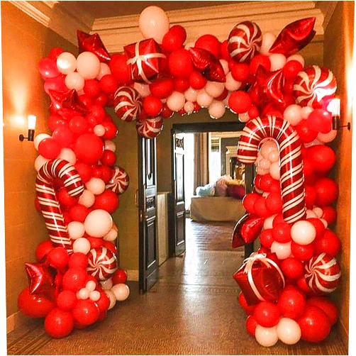 BONROPIN Christmas Balloon Garland Arch kit 144 Pieces with Christmas Red White Candy Balloons Gift Box Balloons Red Star Balloons for Christmas Party Decorations