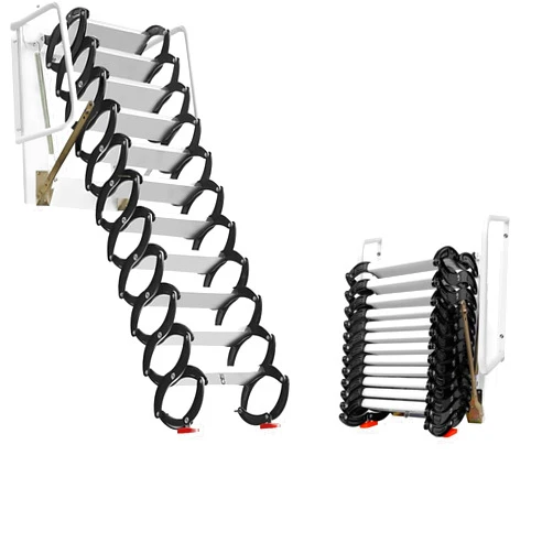 POWKOL Pull Down Attic Ladder Loft Ceiling Attic Stairs, Wall Mounted Folding Stairs Attic Retractable Ladder (Iron)
