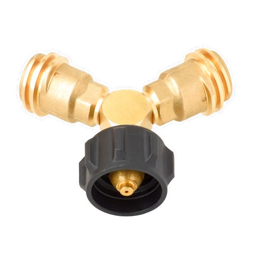 Flame King Propane Tank Y Splitter Adapter with Valves, 2-Way LP Gas Connector for 20lb Propane Tank Cylinders, Works with BBQ Grills, Camping Stoves, Gas Burners, Heaters