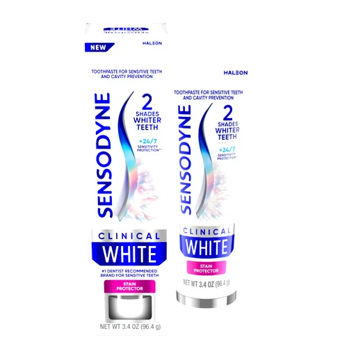 Sensodyne Clinical White Toothpaste Clinically Proven Whitening for Sensitive Teeth, Stain Protector, 3.4 oz