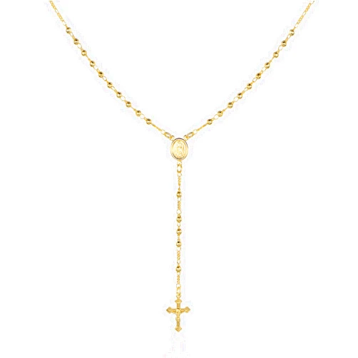 Barzel 18K Gold Plated Virgin Mary Rosary Bead Cross Necklace - Made In Brazil