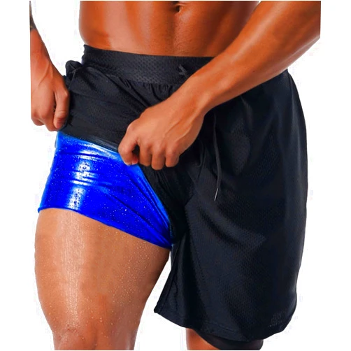NonEcho Sauna Shorts for Men Gym Sport Sweat Pants Compression Slimming Body Shape 2 in 1 Workout Short with Pockets