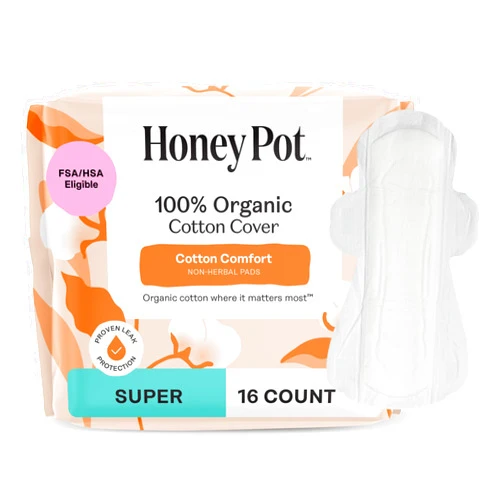 The Honey Pot Company - Sanitary Pads for Women - Non-Herbal Super w/Wings - Organic - Cotton Cover & Ultra-Absorbent Pulp Core - Feminine Care - 16 ct