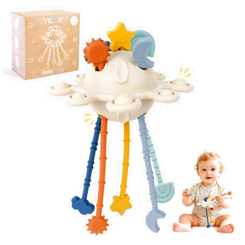 TYRY.HU Silicone Baby Sensory Montessori Toys,Silicone Pull String Fidget Toys for Babies 18 Months+, Travel Toy for Plane, Car, and Stroller, Early Educational Fine Motor Skills Toy for Toddlers