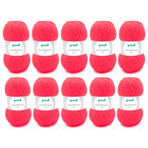 Gründl Lisa Premium Uni-Pack of 10 Balls, neon Coral 47, 10x 50g