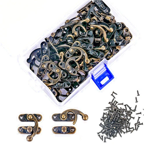 PGMJ 80 Pieces Jewelry Box Hardware Bronze Tone Antique Right Latch Hook Hasp Horn Lock Wood Jewelry Box Latch Hook Clasp and 320 Replacement Screws (Right Latch Buckle) (160, Bronze)