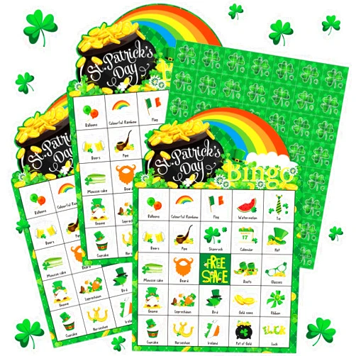 Liliful 39 Pcs St Patrick's Day Bingo Games for Adult Boy Girl 28 Players St Patricks Bingo Cards Shamrock Party Games for Teens Classroom Family Activities Saint Patrick's Day Party Favors Supplies