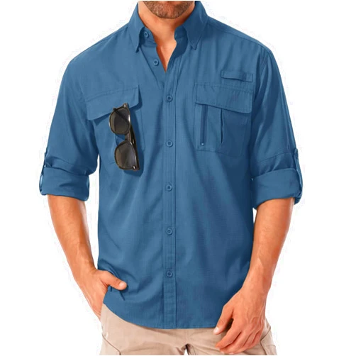 Yanpipe Safari Shirts for Men for Africa UV Sun Protection Lightweight Quick Dry Moisture Wicking for Hiking Fishing Travel Outdoor