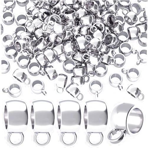 PAGOW 250Pcs Links Bail Beads, Hypoallergenic Alloy Column Spacer Beads, Silver Connector Tube Charm for Jewelry Making DIY Bracelet Necklace Craft Accessories