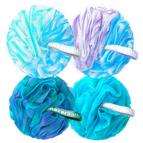 AmazerBath Charcoal Loofah Sponge, Shower Loofah 60g/PCS - Body Scrubber Loofa Set of 4 - Green, Purple & Blue, Bath Sponge for Men and Women