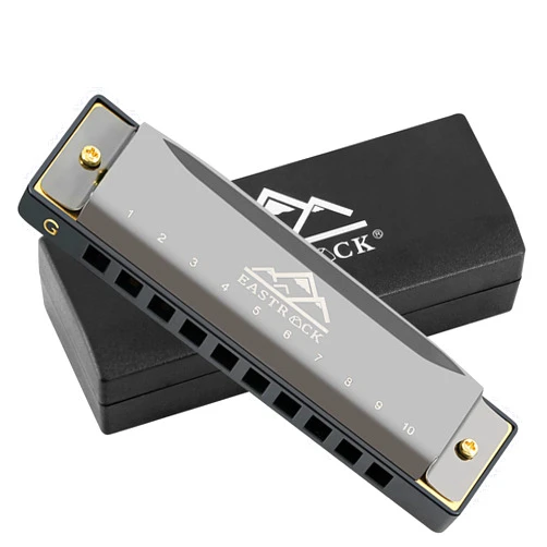 EastRock Blues Harmonica Mouth Organ 10 Hole G Key with Case, Diatonic Harmonica for Professional Player, Beginner, Students gifts, Adult, Friends, Gift Black
