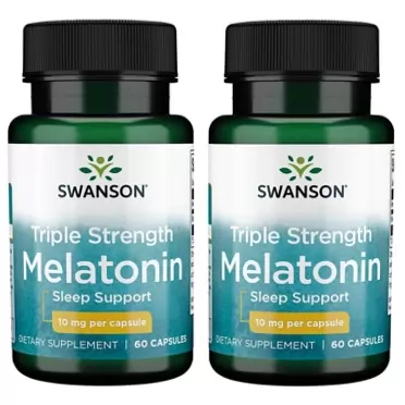 Swanson Triple Strength Melatonin - Natural Sleep Support for Disrupted Sleep Cycles - Sleep Aid Supplement Promoting Restful Sleep - (60 Capsules, 10mg Each) 2 Pack