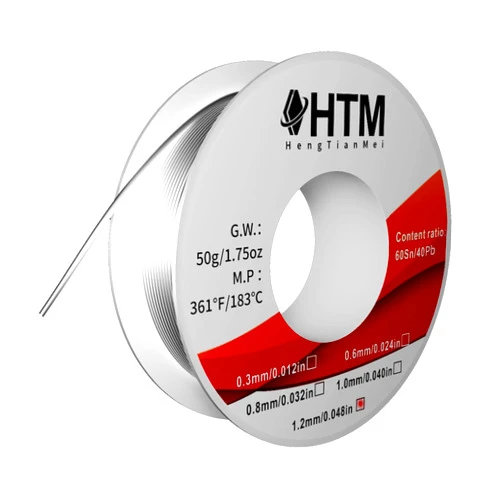 HengTianMei 60/40 Rosin Core Low Temp Tin Lead Solder Wire, for Soldering Electronic Devices (1.2mm/50g)