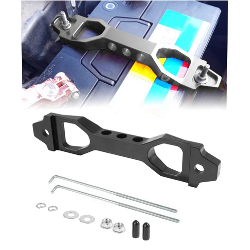 UBOG Battery Tie Down,Battery Hold Down Kit,Car Accessories Battery Bracket,Car Battery Hold Down,Aluminium Alloy Battery Tie Down Bracket with Galvanized Iron J Bolts,Fit Most Vehicles (Black)