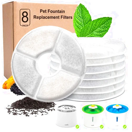 PK.ZTopia 8-Pack Cat Water Fountain Filters, Cat Fountain Replacement Filter, Pet Fountain Filters Compatible with Most Catit Automatic Cat Fountain
