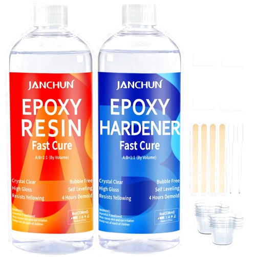 JANCHUN Crystal Clear Epoxy Resin Kit 16oz, Bubble-Free, Anti-Yellowing, Self Leveling Easy Mix 1:1 Coating and Casting Resin for Table Top, Molds, Tumbler Crafts, Painting, Jewelry, DIY Gifts