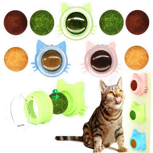 GREMBEB 9PCS Cat Catnip Toys, Cat Toys 3 Flavors Silvervine Ball on Wall, 360°Rotatable & Replaceable Kitten Chew Treat for Cleaning Teeth, Kitty Dental Lickable Snack Cat Mint for Indoor