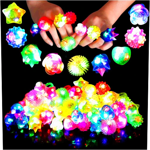 Sauyoza 38 Pack Light Up Rings Christmas Party Favors for Kids 4-8 8-12, Goodie Bags Stuffers Treasure Box Toys for Classroom Prizes, Birthday Glow in The Dark Party Supplies Favors for Kids