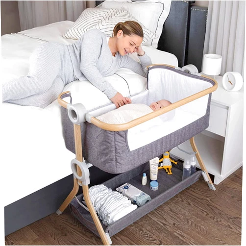 KoolerThings Baby Bassinet, Bedside Sleeper for Baby, Easy Folding Portable Crib with Storage Basket for Newborn, Bedside Bassinet, Comfy Mattress/Travel Bag Included