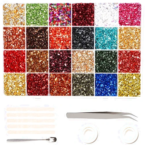 SONGIN Crushed Glass Craft Glitter Fine for Resin Art, 24 Colors Small Broken Glass Resin Accessories Irregular Metallic Crystal Chips Chunky Sequins for Nail DIY Vase Filler Epoxy Jewelry Making Decoration