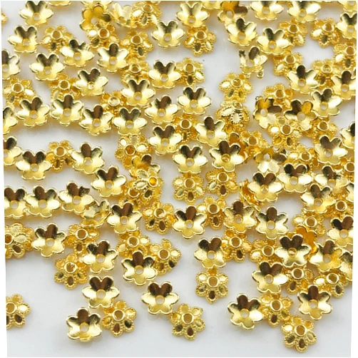 Xinhongo 500pcs 6mm Flower Spacer Beads Caps Metal Flower Bead Caps Accessories for Bracelet Necklace Earrings Lanyard Jewelry Making Supplies(Gold)