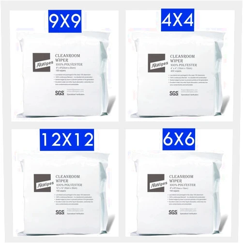 AAwipes Cleanroom Polyester Wipes Combo with Different Sizes 4X4, 6X6, 9X9, 12X12 （850 Pcs Total) Double Knit 100% Polyester Wipers Lint Free Cloths with, Laser Sealed Edge