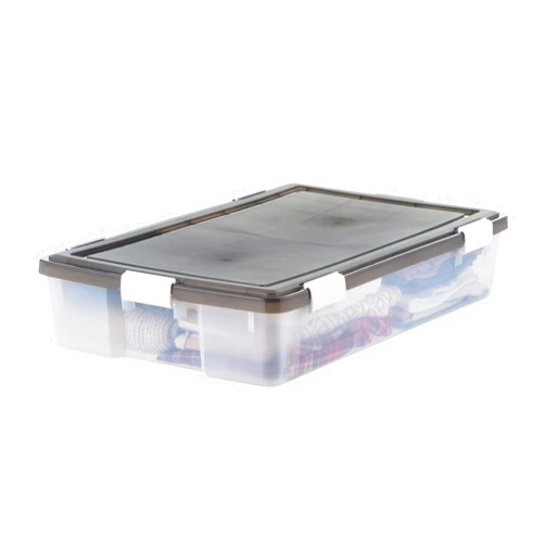 IRIS USA WeatherPro Underbed 47 Qt Storage Bins with Lids, 1 Pack, BPA-Free Plastic Gasket Box with Tight Latch and Seal, Stackable Nestable Underbed Tote Tub - Gray/Clear