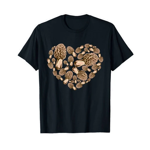 Morel Mushroom Hunting Mycology Fungi Morel Lover Morel Mushroom Hunter | Morel Love Heart Shrooming Gift T-Shirt