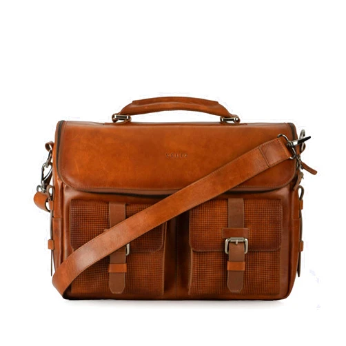 VELEZ Tan Full Grain Leather Messenger Bag for Men - 15