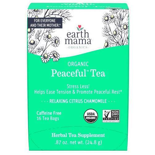 Earth Mama Organic Peaceful™ Tea | Stress Less! Calming, Relaxing Herbal Blend Safe for Pregnancy & Beyond, 16 Teabags Per Box
