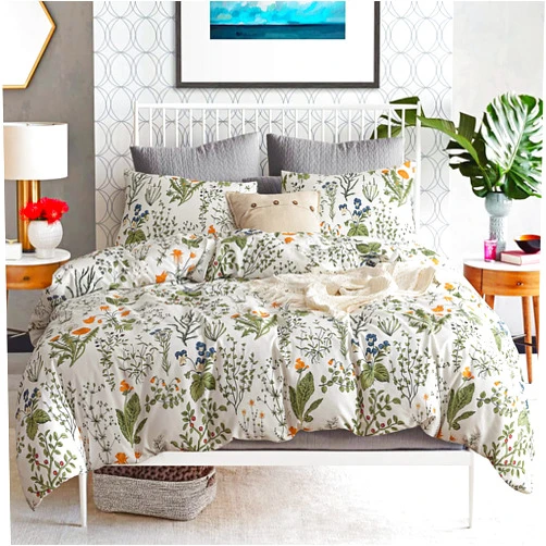 ECOCOTT Floral Duvet Cover Sets Queen Size,3 Pieces 100% Natural Cotton Floral Pattern 1 Duvet Cover with Zipper and 2 Pillowcases, Ultra Soft and Easy Care Breathable Cozy Simple Style Bedding Set
