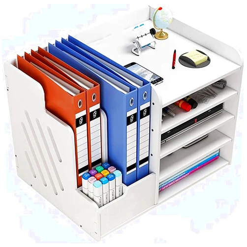 RKNHXAJ Document File Desk Organizer, Wooden Desktop Storage Box A4 Letter Paper Tray Mail Sorter Holder with Pen Box Holder