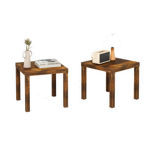 Furinno Classic Side Table Set of 2, Square End Table with Triple Thick Tabletop, Night Stand, Bedside Table, for Living Room, Bedroom, Amber Pine