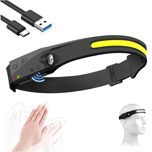 Gülife LED Rechargeable Headlamp, Adults Waterproof Strip Lamp Head Lamp, 230° Wide Beam Headlamps Flashlights, Camping Lightweight Headlamps, 5 Modes Motion Sensor for Outdoor Running, Fishing, Hiking