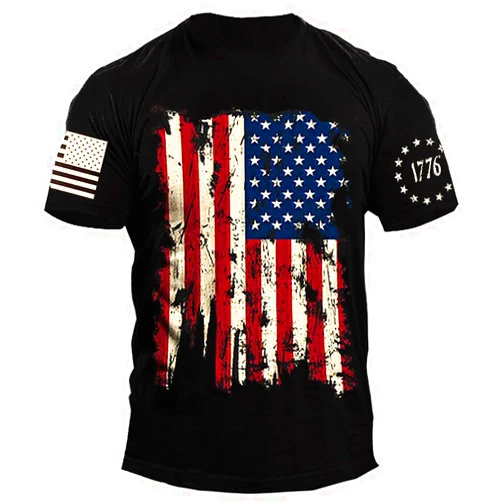 Mrocioa USA Flag 4th July American Red White Blue Star Stripes Patriotic T-Shirt Size M L XL XXL 3XL