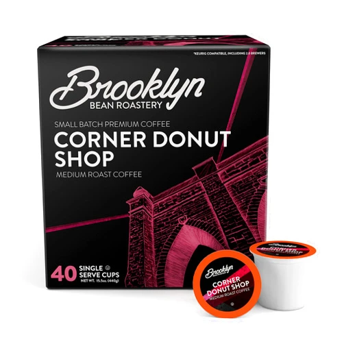 Brooklyn Beans Corner Donut Shop Gourmet Coffee Pods, Compatible with 2.0 Keurig K Cup Brewers, 40 Count