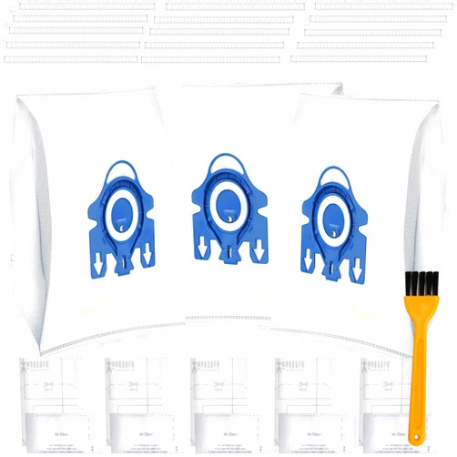NautDuty 18 Pack Airclean Bags Compatible for Miele Vacuum Cleaner Bags GN Canister Bags Classic C1, Complete C1, Complete C2, Complete C3, S227 S240, S270, S400, S2, S5, S8 Series + 5 Pair of Filters+1 Brush