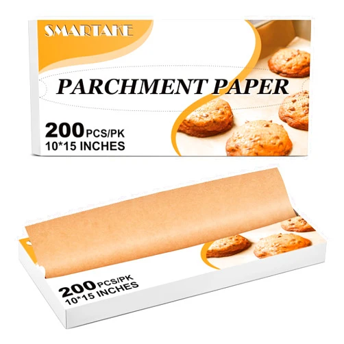 SMARTAKE 200 Pcs Pop-Up Parchment Paper Sheets, 10.7x15 Inch Pre-Cut Parchment Paper for Baking, Non-Stick Greaseproof Baking Paper for Grilling Wrapping Air Frying, Compact Volume, Unbleached