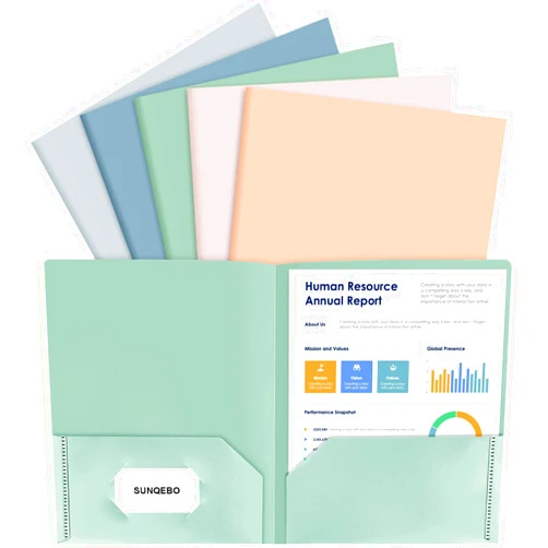 SUNQEBO Plastic Folders with Pockets, Heavy Duty Pockets Folders with Business Slot, 2 Pocket File Folders Fit Letter Size Documents Folders for School Office Teacher, 5 Pack Pastel Colors Folders