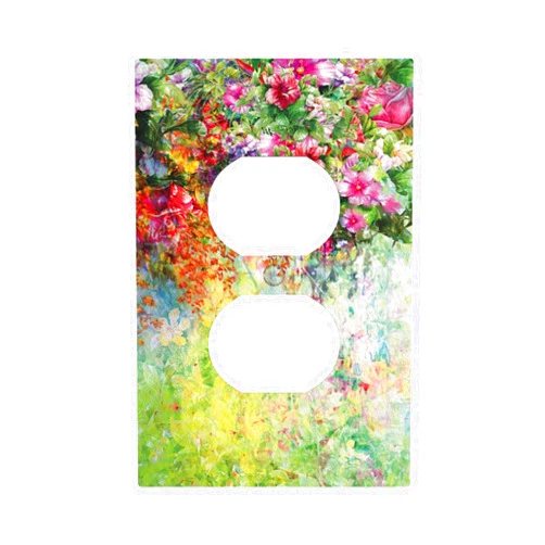 Sghxwp Coloreful Watercolor Green Purple Flowers Single Duplex Wall Plate Covers Light Switch Cover 1 Gang Outlet Plate Decorative Switchplate Covers Electrical Faceplate For Home Living Decor