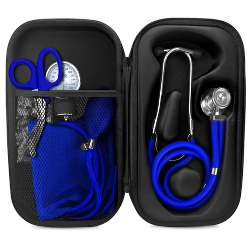 ASA TECHMED Medical Starter Kit - Stethoscope, Durable Blood Pressure Monitor, and EMT Shears and Protective Carrying Case Ideal for Healthcare Professionals, Blue