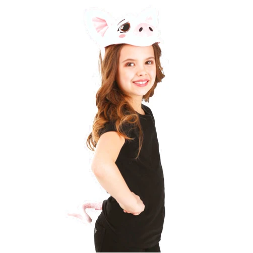 Pig Soft Headband & Tail Kit - Sculpted Ears and Snout with Curly Tail