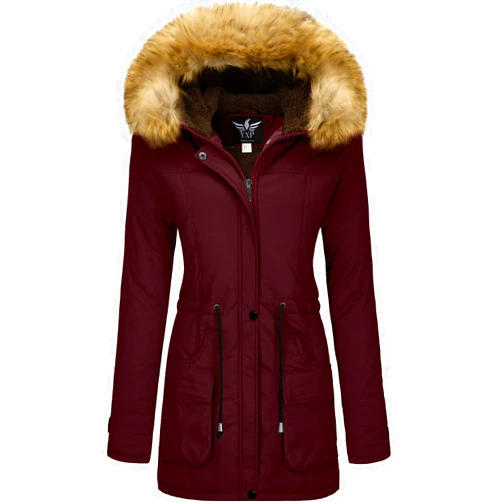 YXP Women's Winter Thicken Military Parka Jacket Warm Fleece Cotton Coat with Fur Hood